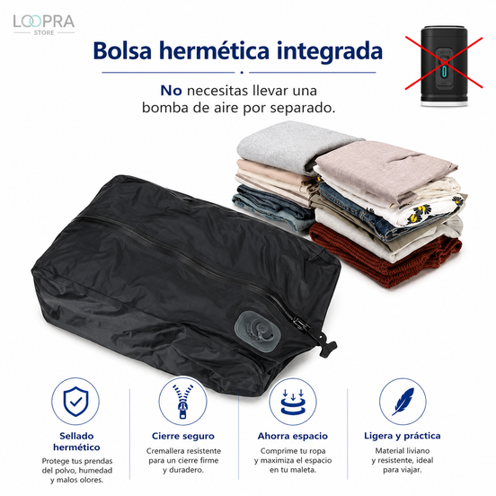 Bolsa de viaje compresión al vacío, bomba integrada